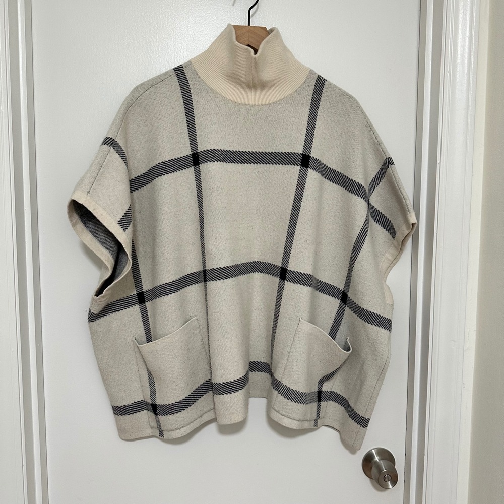 Ann Taylor | Women's Wool Blend Windowpane Plaid Poncho Sweater, Size XS/S